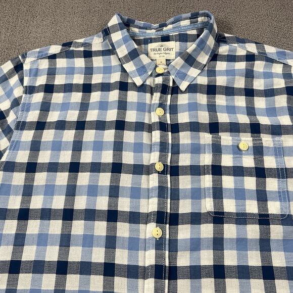 True Grit Shirt Adult Extra Large Blue Check Button Up Short Sleeve Casual Men's - Picture 3 of 13